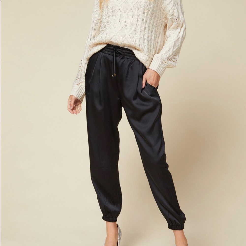 Black satin joggers